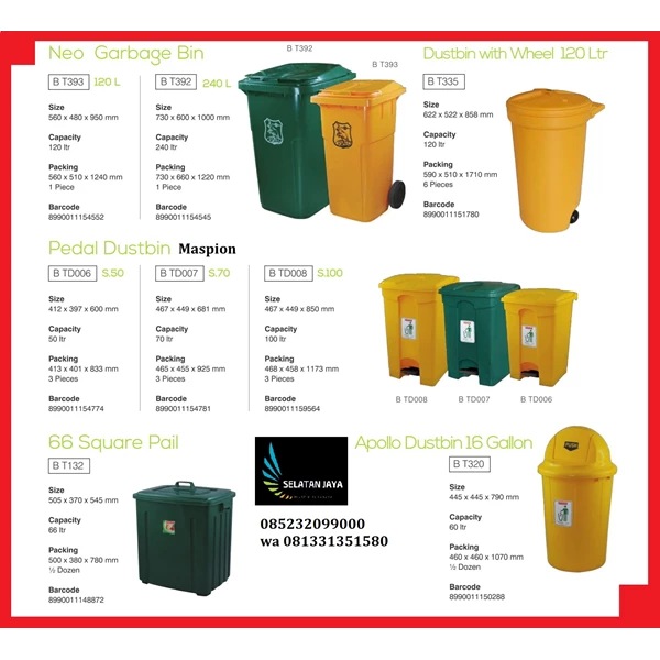 Maspion brand industrial plastic waste bin