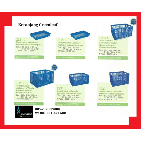 Industrial plastic baskets greenleaf crates 2231 L