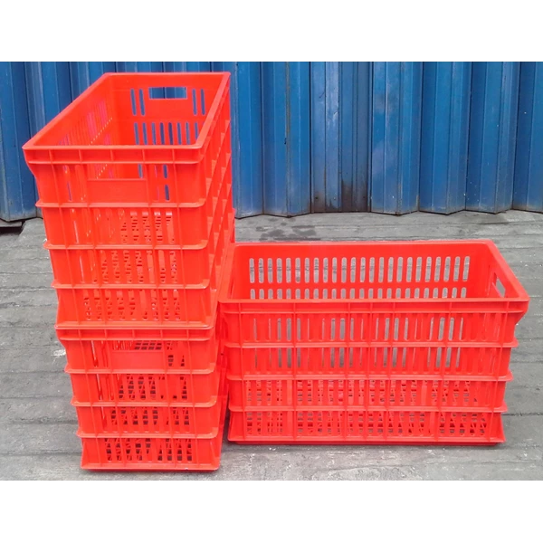 Industrial Top Plastic Basket Crates E004 Red Color