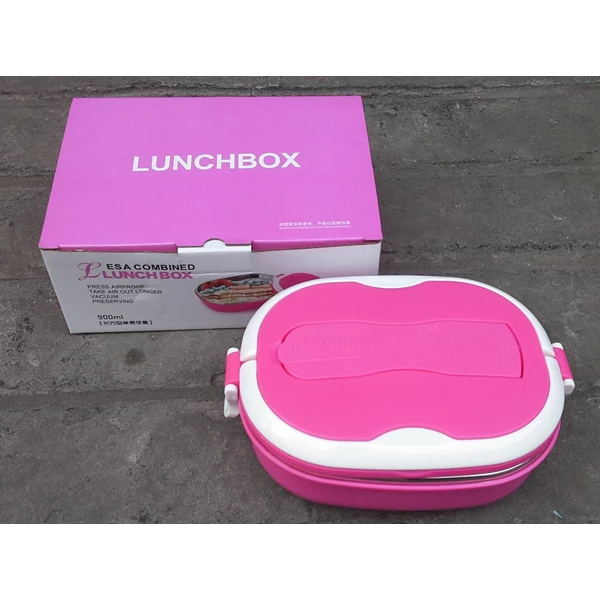 peralatan makan lainnya tempat makan Lunch box ESA kombinasi plastik dan Stainless bentuk oval 