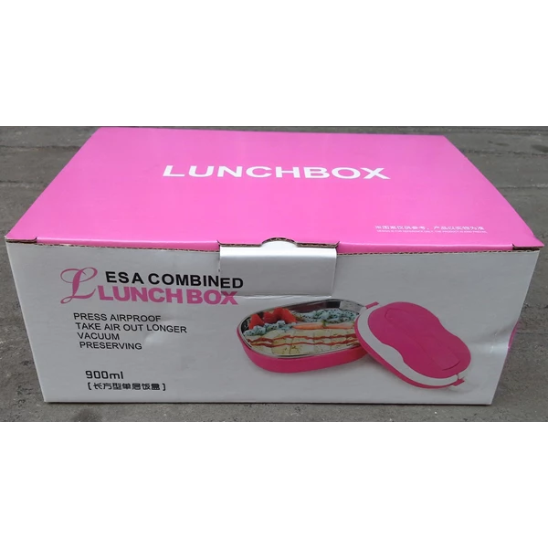 peralatan makan lainnya tempat makan Lunch box ESA kombinasi plastik dan Stainless bentuk oval 