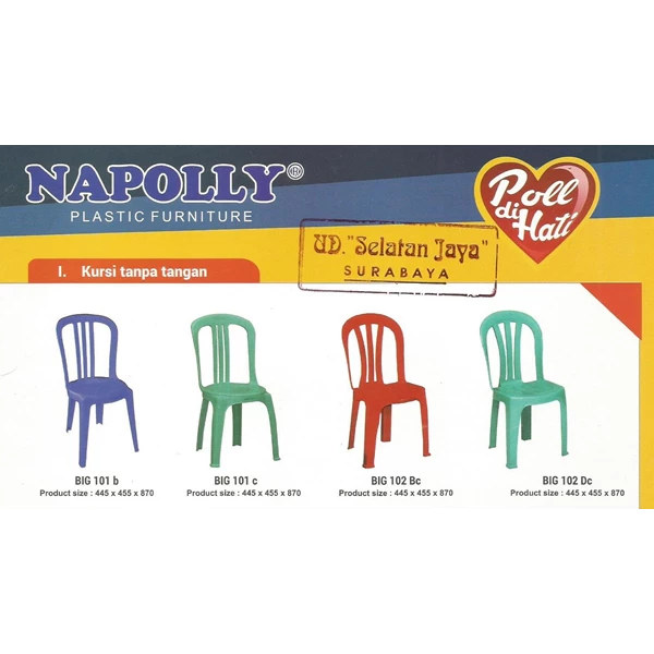 Kursi plastik sandaran kode 101 209 tebal kuat merk terkenal Napolly