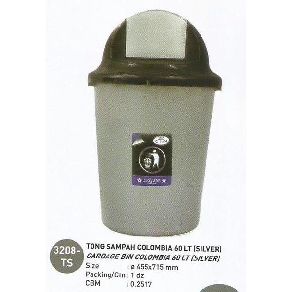 Tong Trash plastic colombia 60 liter Silver 3208 TS Lucky Star