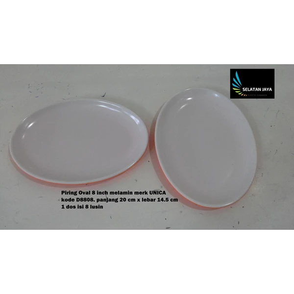 Melamine 8 inch oval plate UNICA code white D8808 orange