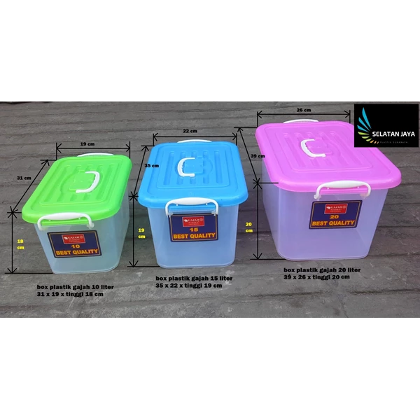 produk plastik rumah tangga box plastik kode 1310 1311 dan 1312  Gajah tutup pink biru hijau