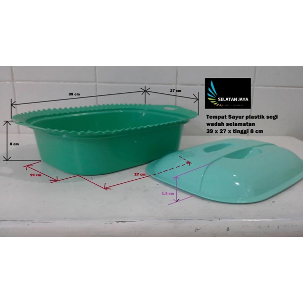 produk plastik rumah tangga Tempat Sayur Plastik segi wadah selamatan warna hijau oranye