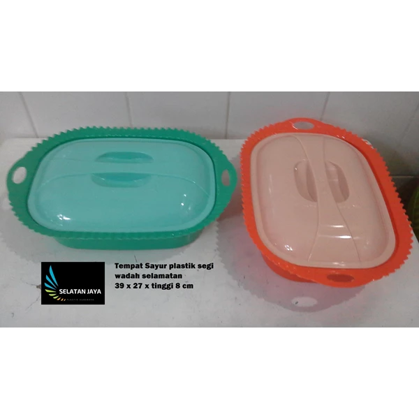 produk plastik rumah tangga Tempat Sayur Plastik segi wadah selamatan warna hijau oranye