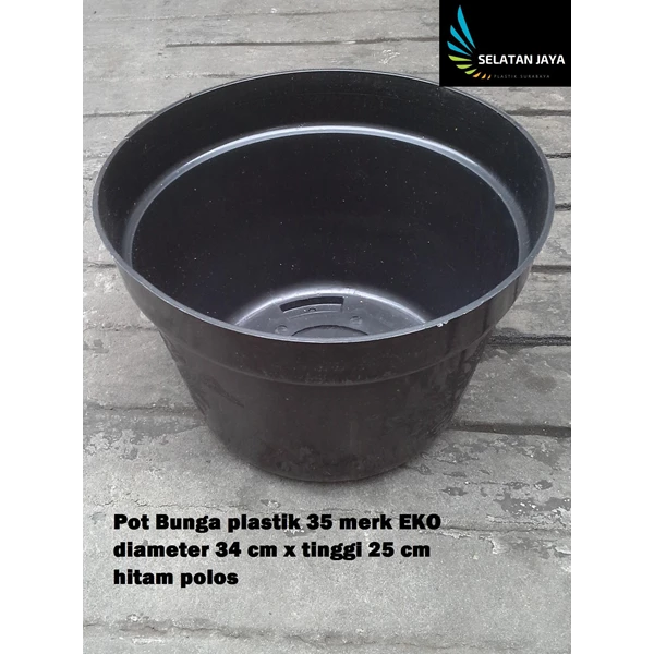 vas dan pot bunga Pot bunga plastik motif hitam polos 35 merk EKO  