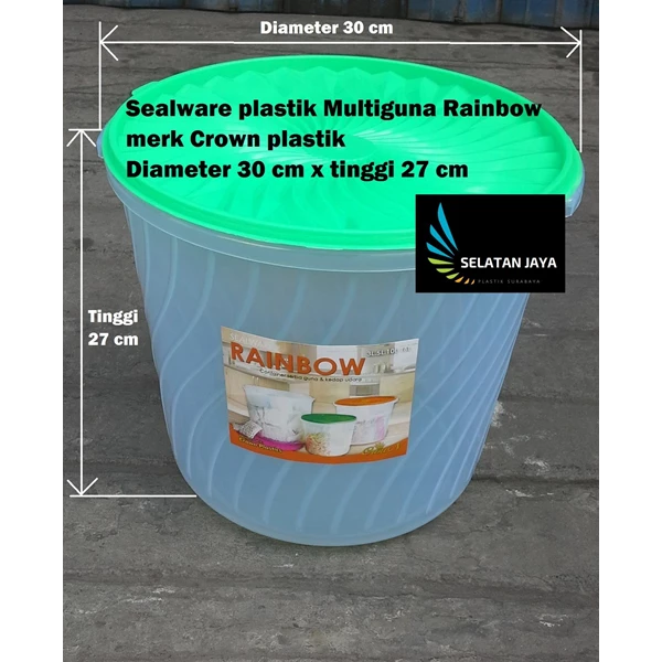 Produk Plastik Rumah Tangga Sealware plastik 16 liter atau toples plastik serbaguna Rainbow merk Crown