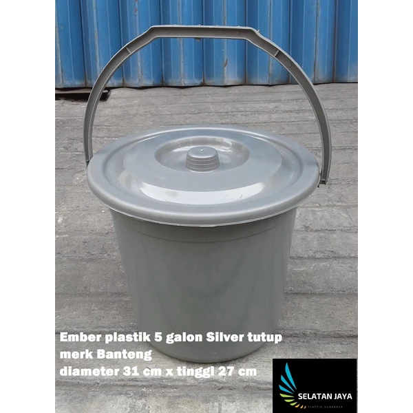 Produk Plastik Rumah Tangga Timba ember plastik 5 galon silver tutup merk banteng