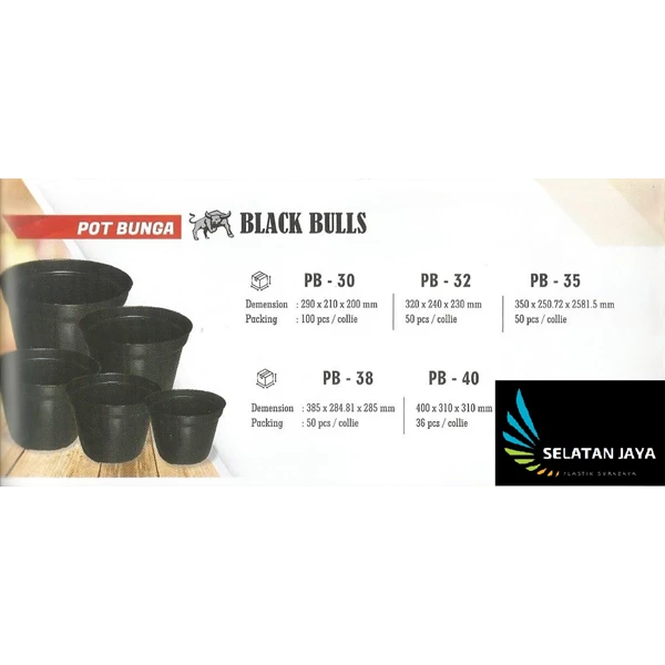 Pot gantung plastik warna hitam merk Black bulls