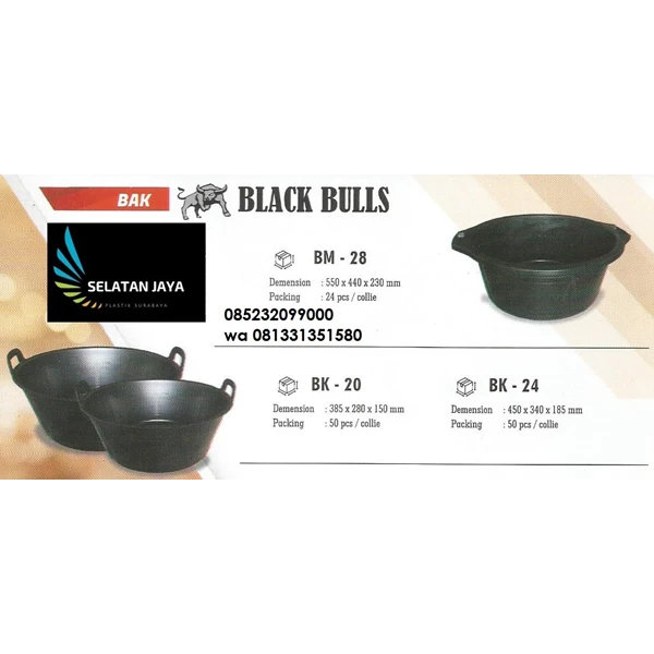 Baskom plastik warna hitam merk black bulls