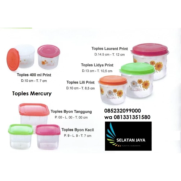 Round plastic jars and sides of the Mercury brand