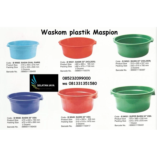 baskom plastik berbagai ukuran merk Maspion