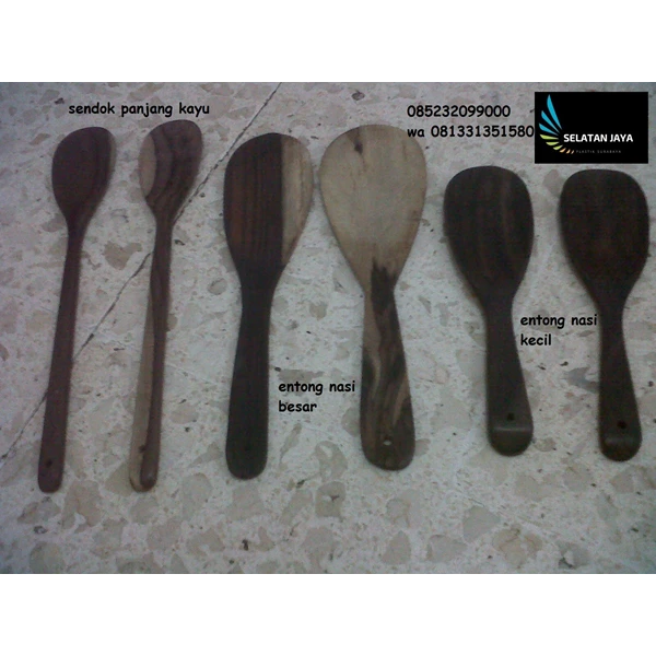 a Long wooden spoon and wooden rice scoop