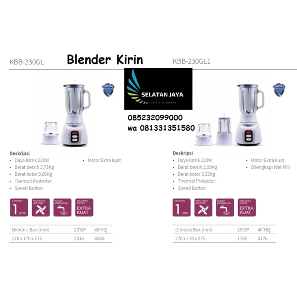 Blender elektronik KKB230 GL merk Kirin
