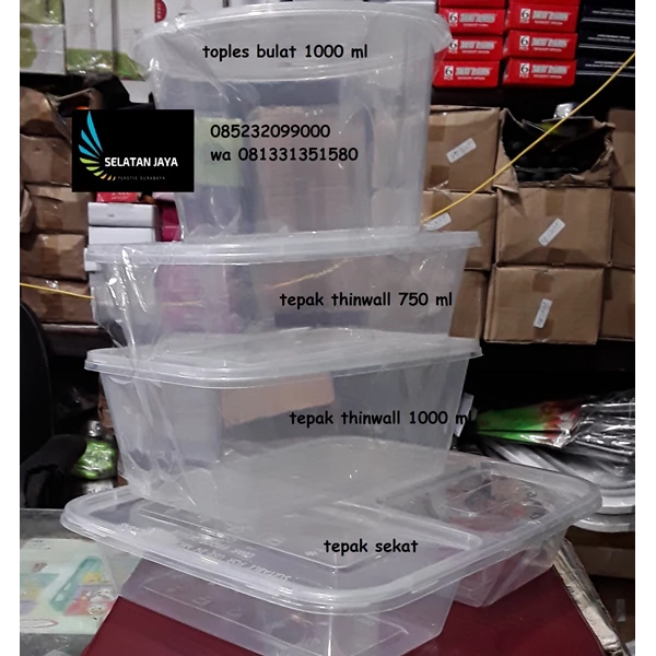 Transparent plastic packaging of 1000 ml thinwall food containers