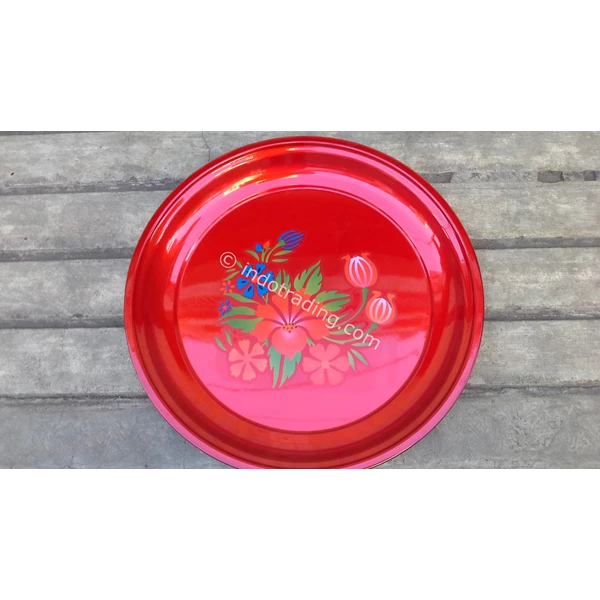 Crystal round tray 32 cm color red